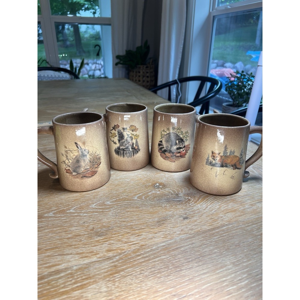 Vintage Woodland Squirrel, Fox, Raccoon, Bunny Mug Cottagecore Mug Set Ceramic